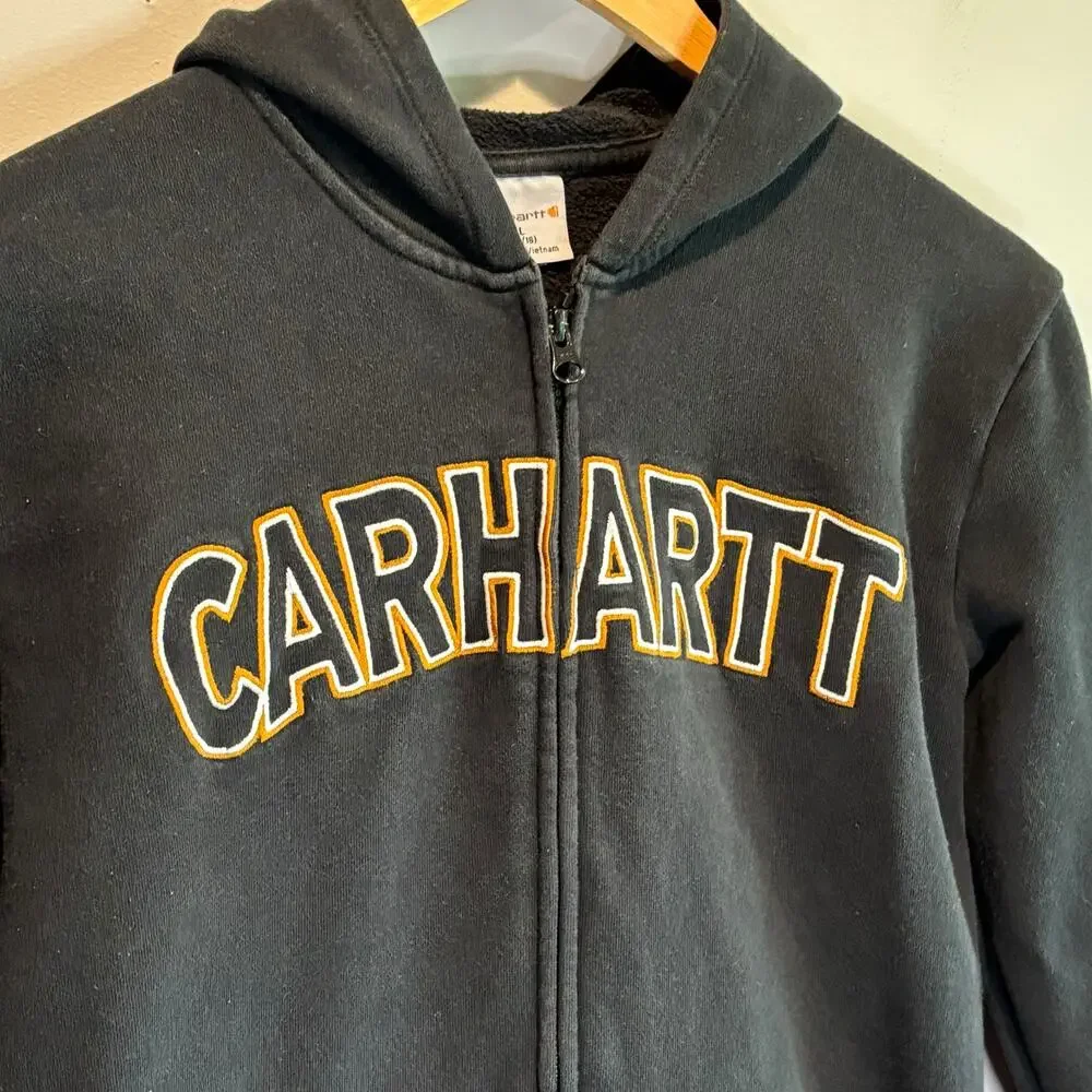Carhartt Black Zip Front Logo Hoodie - size Large Kid's